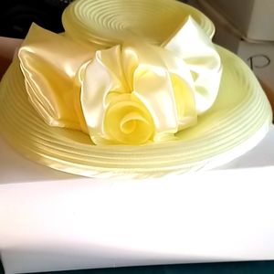 New inbox summer yellow fancy hat with silk bow embellishment Miss Hi's classic